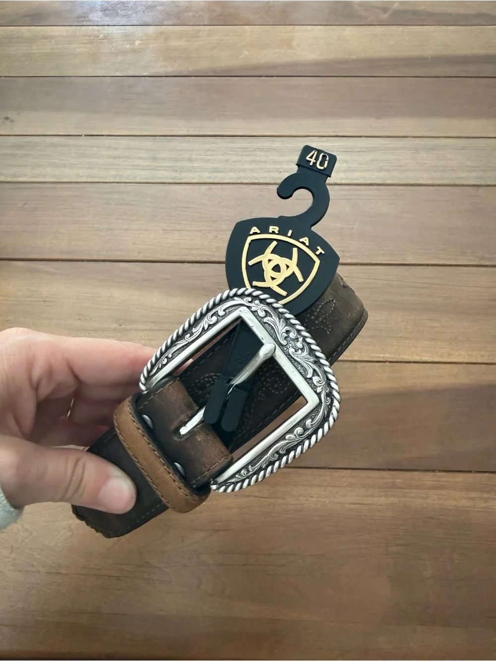 Ariat Brown Leather Belt with Silver Western Buckle